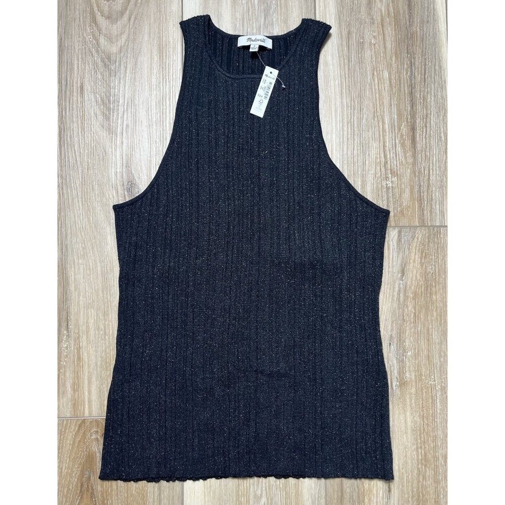 NWT Madewell Signature Knit Cutaway Black Sweater Tank Top - Women Size Large